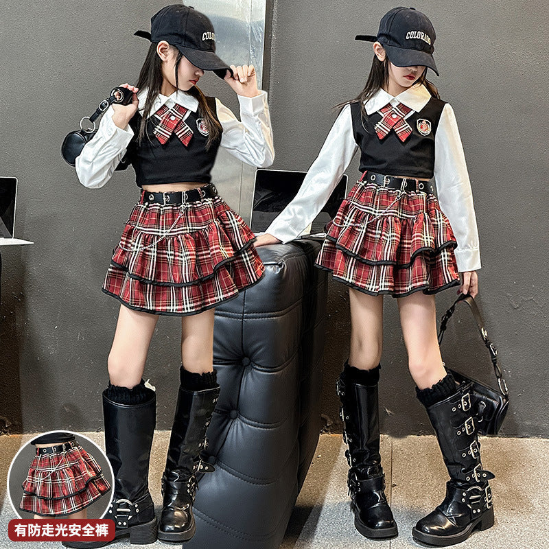 The Prep Maverick | Girls’ Tiger-Graphic JK Plaid Uniform Set