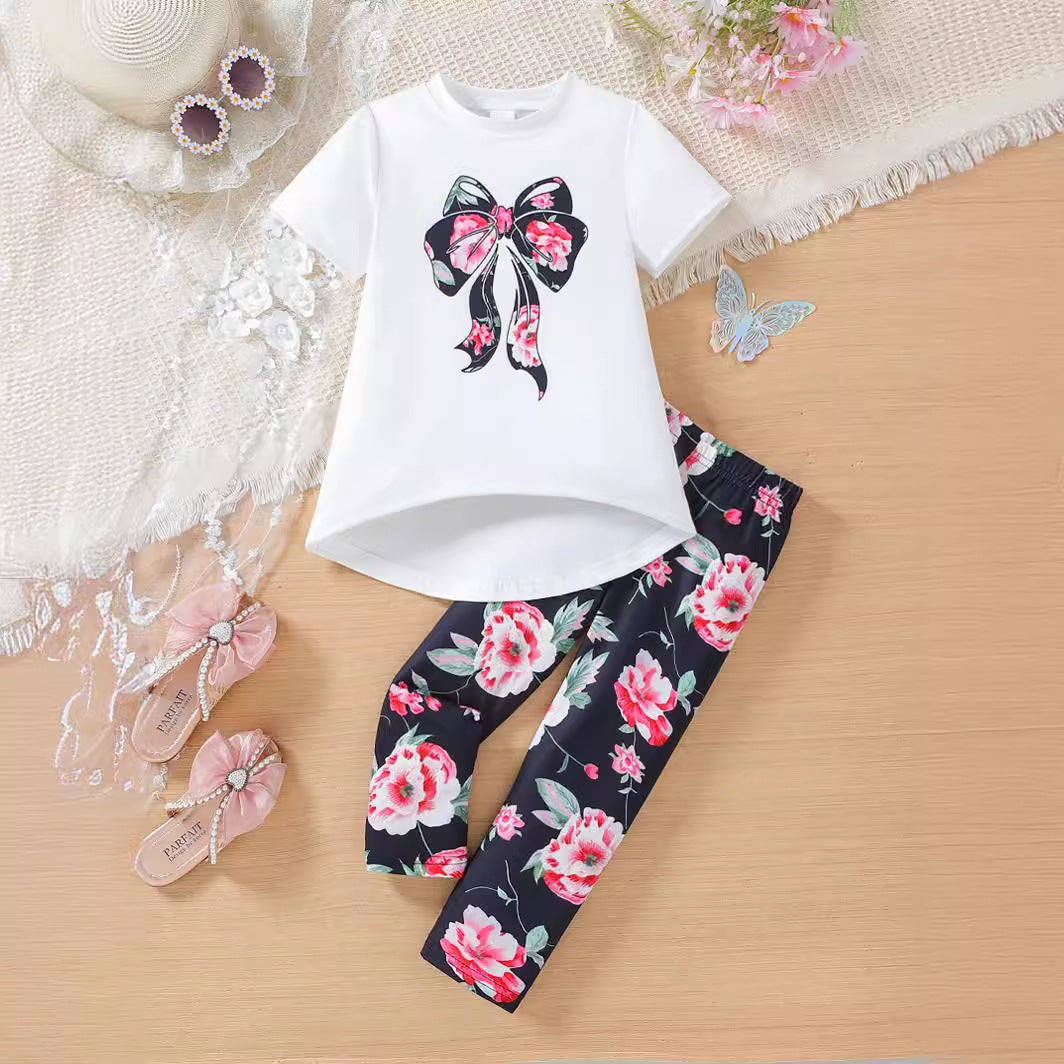 The Ribbon Luxe | Girls’ Bow-Accented Premium Cotton Tee & Shorts Set