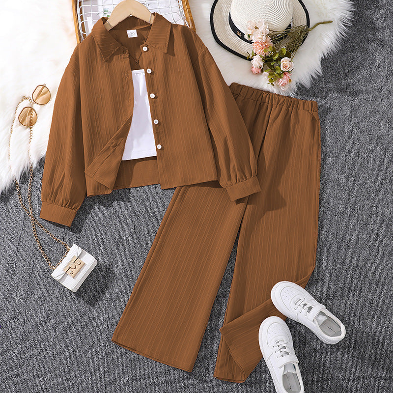 Modern Prep | Girls Collared Long-Sleeve Shirt & Tailored Pants Set