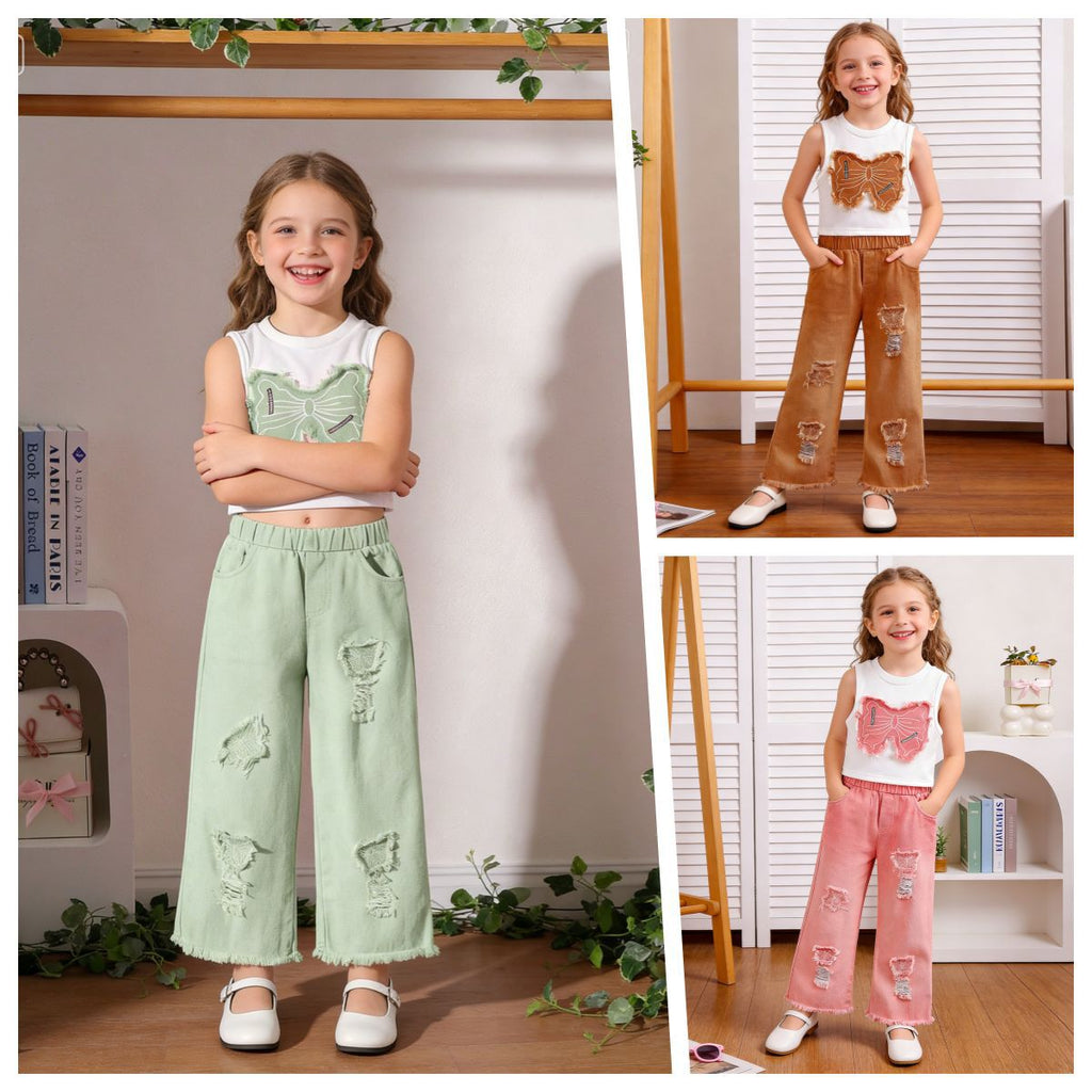 Urban Pixie | Girls Sleeveless Bow Top & Ripped Denim Jeans Set