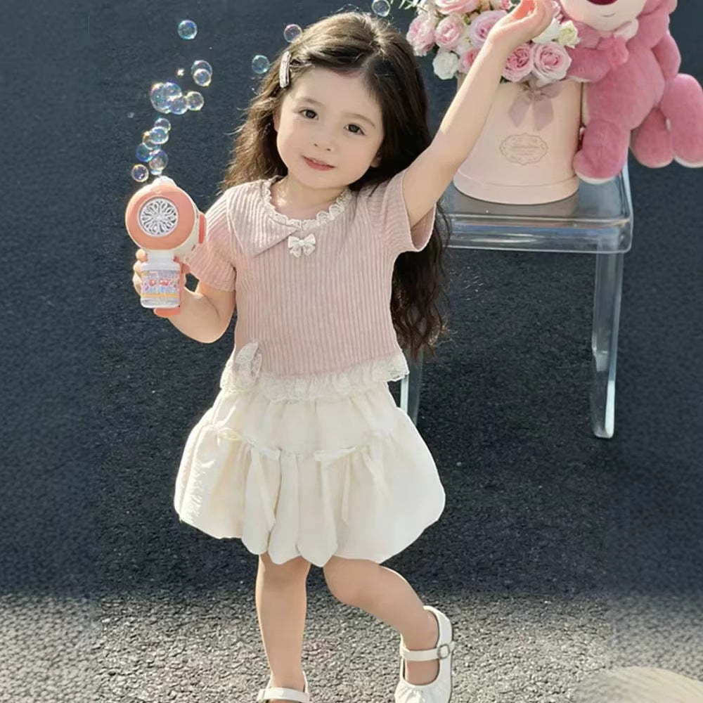 Girls Cute Cartoon Graphics - Breathable Summer Fashion Two-Piece Set