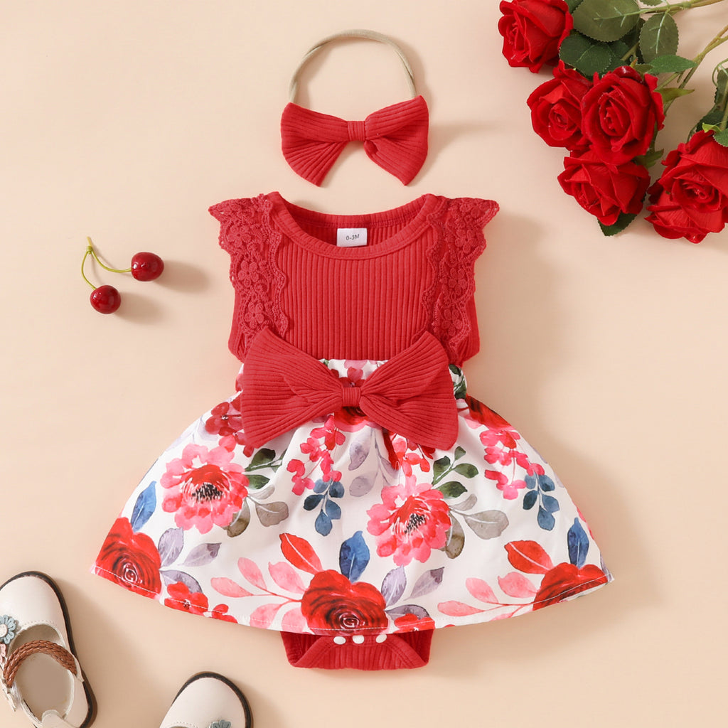 The Lace Loveling | Infant Sleeveless Floral Embroidery Triangle Romper