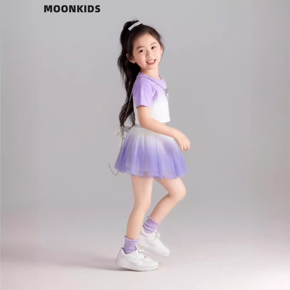 The Aura-Mist | Girls’ 2026 "Tide" Mesh Skirt & Short-Sleeve Suit