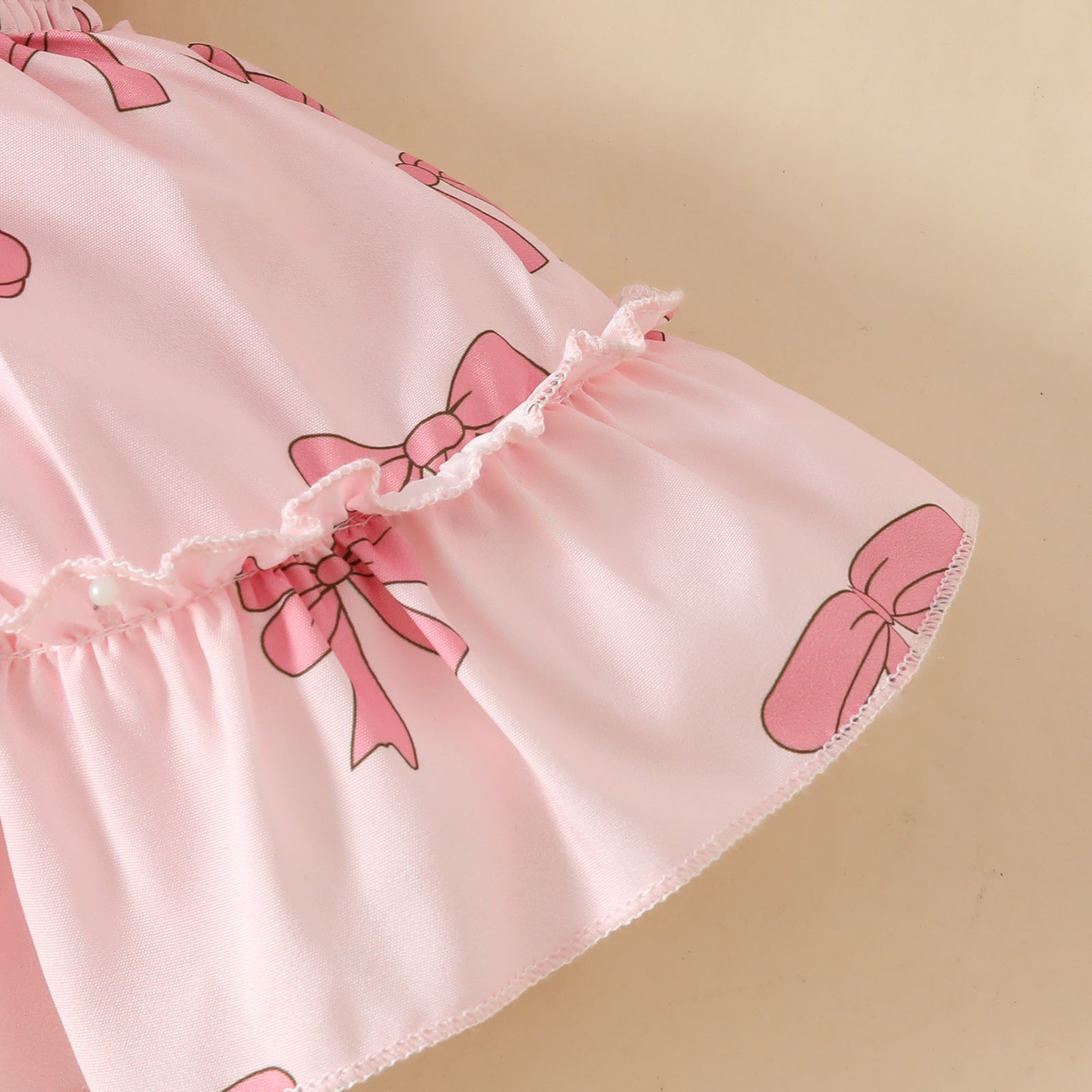 The Pink Peony | Baby Girl’s Bowknot Print Square Neck Romper Dress