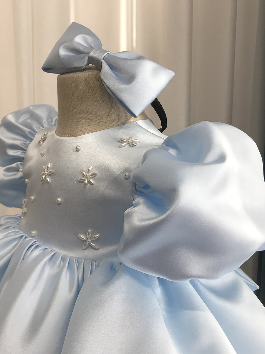 The Arctic Azure | Blue Satin Winter Tutu & Portrait Dress