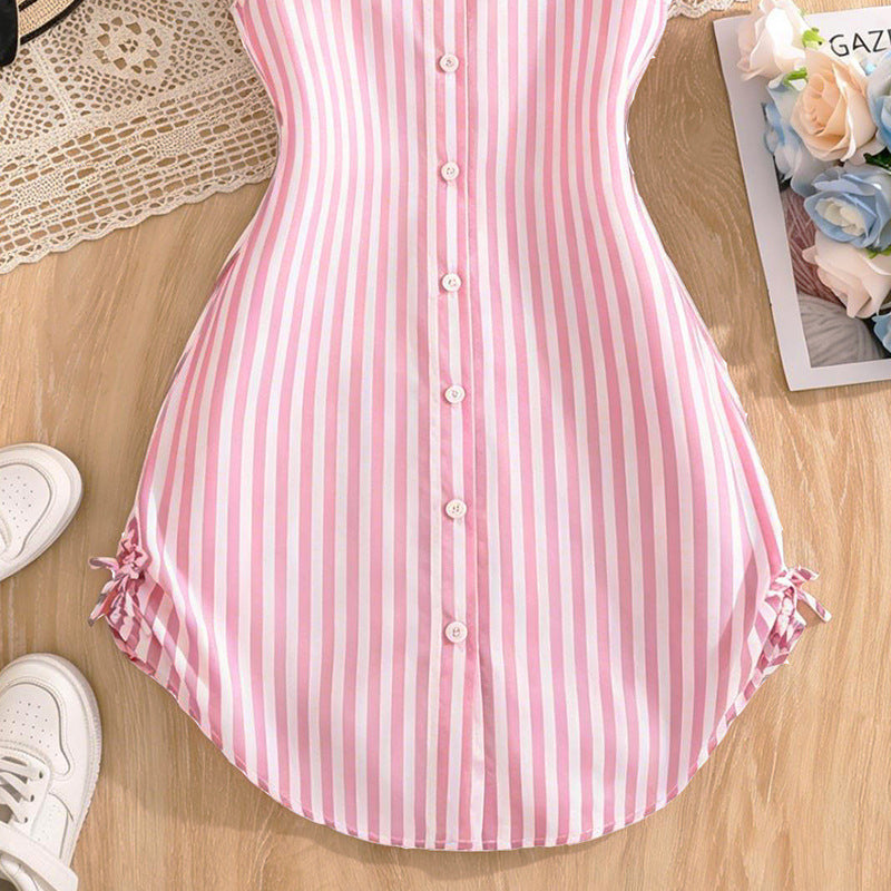 Preppy Prep | Girls Minimalist Striped Collared Shirt Dress