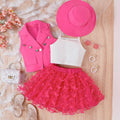 Candy Dream | Girls Lapel Jacket, Butterfly Mesh Skirt & Hat 4-Piece Set