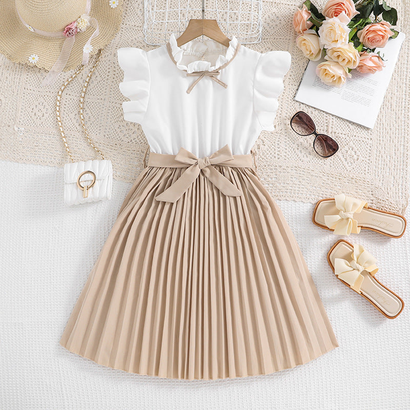 Girls Flying Sleeve Princess Dress |  Spring Summer Color Block Korean Dress