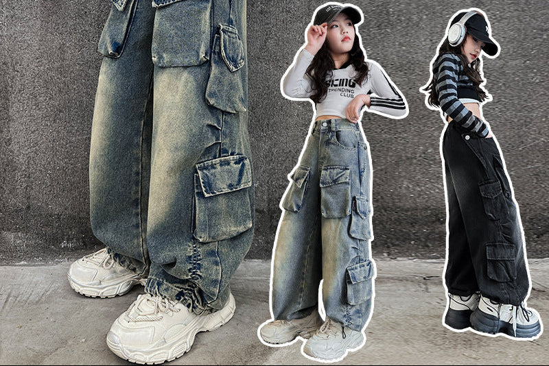 The Urban Rebel | Girl's Tiger-Print Denim Overalls