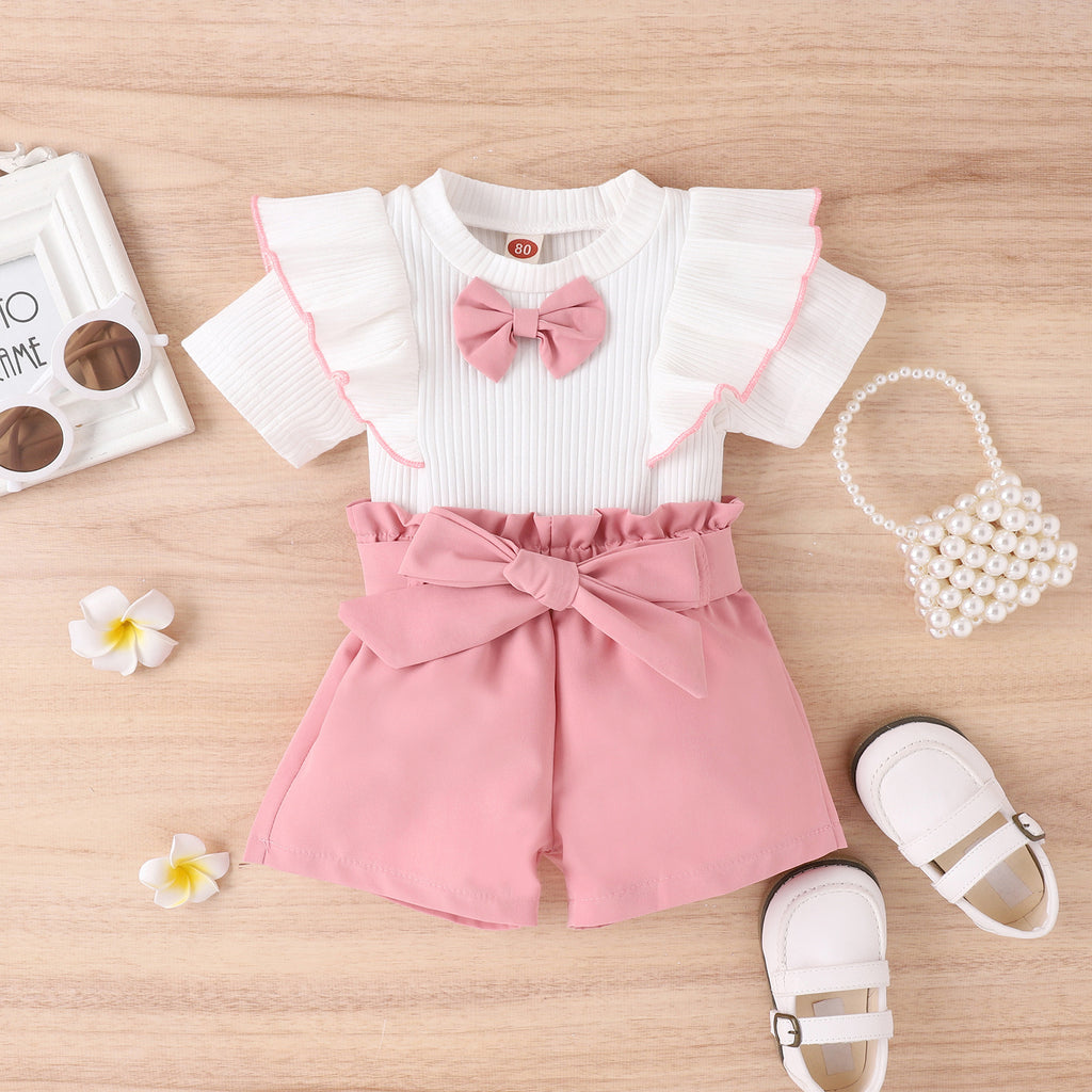 The Minimalist Muse | Girls’ White Flare Top & Tailored Shorts 2-Piece Set