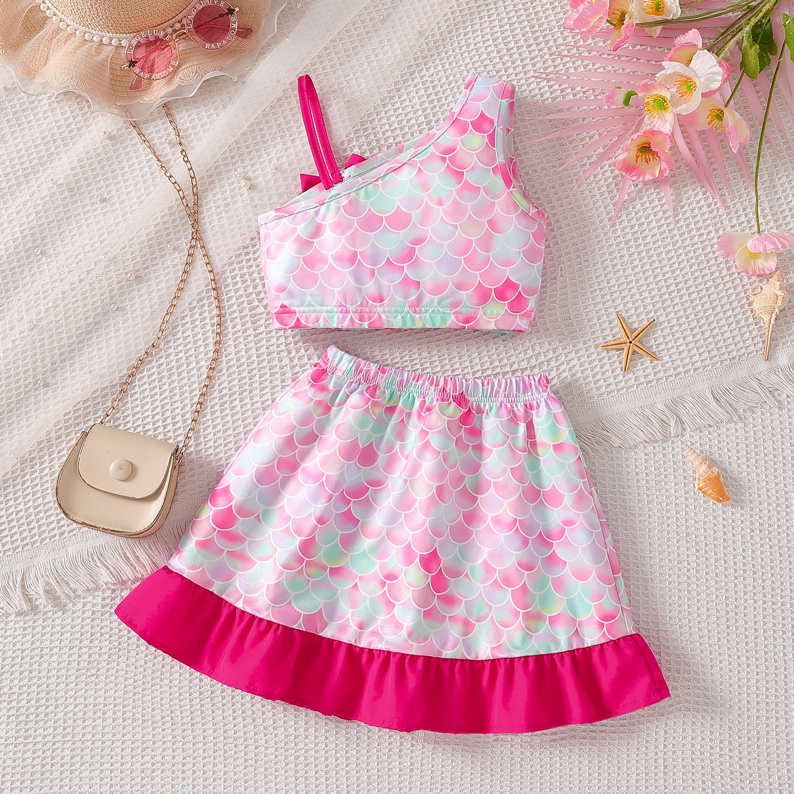 The Petal-Chic | Girls’ 2026 Sweet Ruffle Sling & Printed Shorts Set
