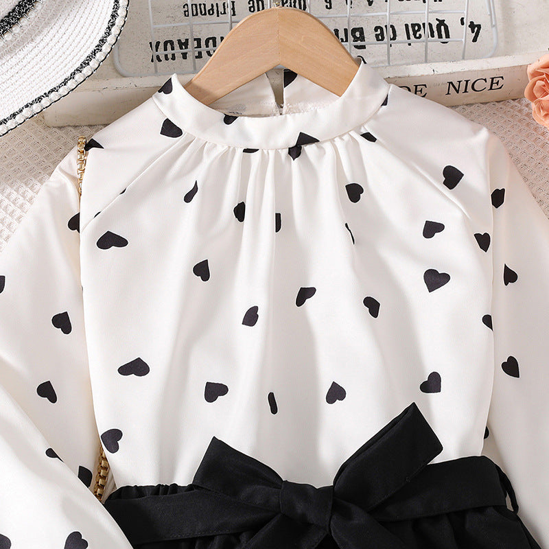 Girls Love Heart Print Two Piece Set | Spring Valentine's Day Long Sleeve Top