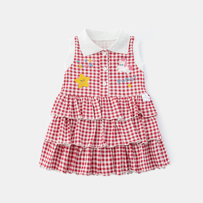 Girls Summer Sleeveless Dress | Printed Cake Vest Skirt