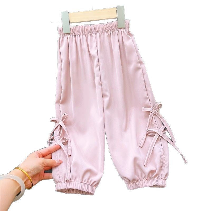 Girls Bow Bloomers Summer Pants | Medium Children Loose Casual Trousers