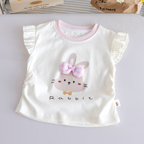 Girls Rabbit Print Flutter Sleeve Vest Top