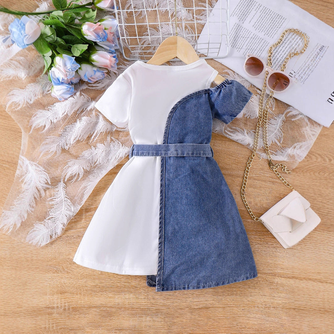Girls Western Denim Splicing Dress - Trendy Irregular Summer Outfit