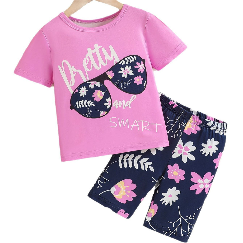 The Riviera Sweetheart | Girls’ Pink T-Shirt & Floral Shorts 2-Piece Set