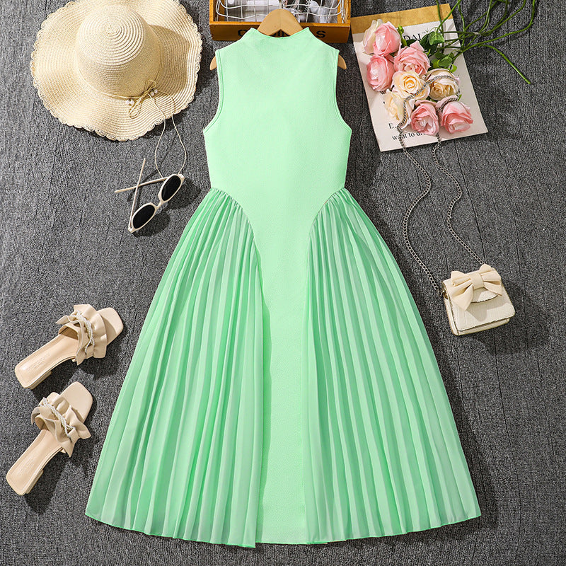 Girls Pleated Sleeveless Long Dress — Summer