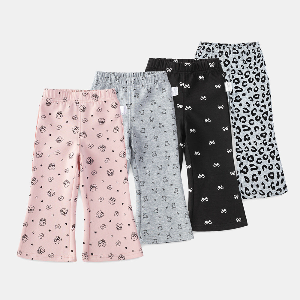 Girls Micro Flared Pants | Spring Love Print Casual Trousers