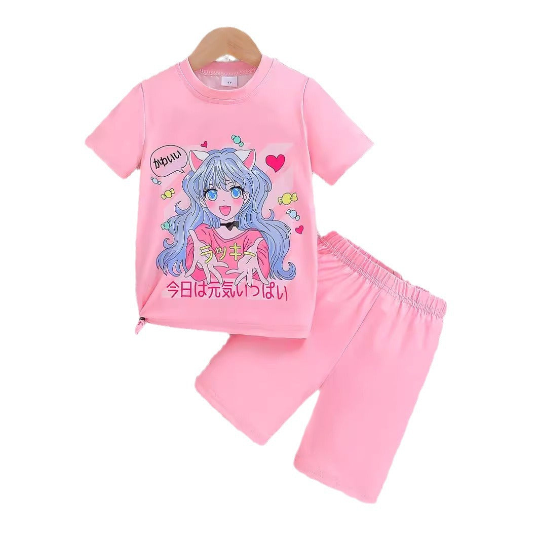 The Whimsy-Street | Girls’ 2026 "Tide" Cartoon Printed Two-Piece Set