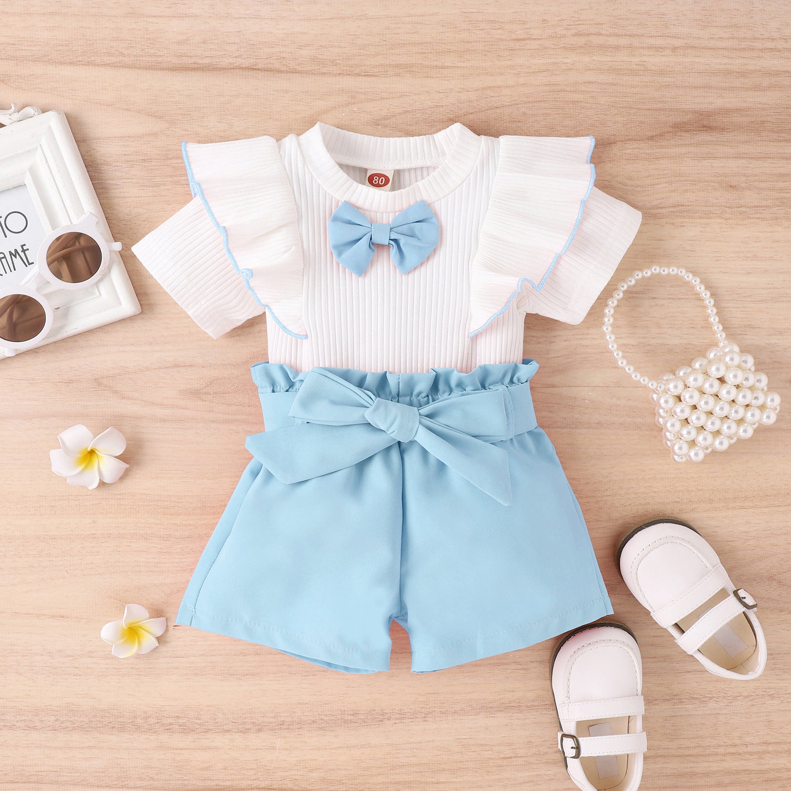 The Minimalist Muse | Girls’ White Flare Top & Tailored Shorts 2-Piece Set