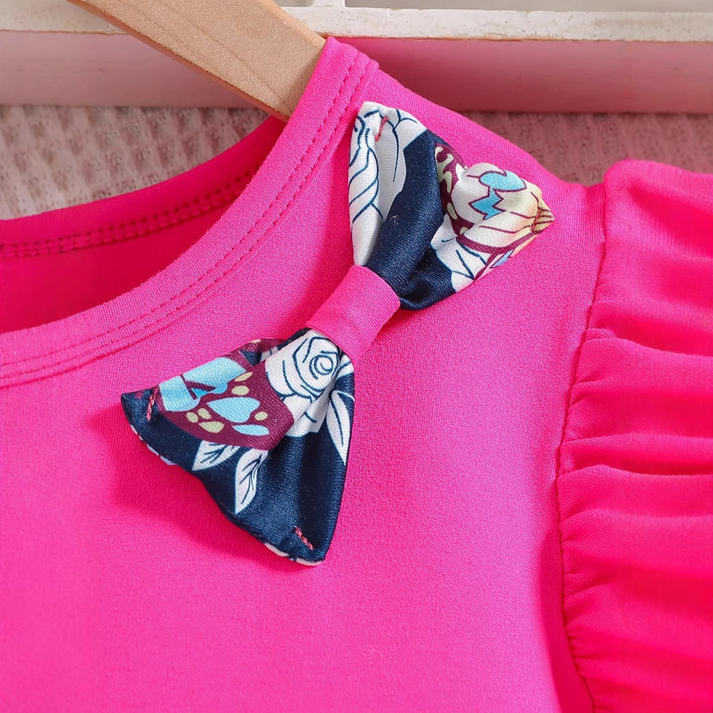 The Petal-Pop | Girls’ Summer Bow & Flower Full-Print Flying Sleeve Set