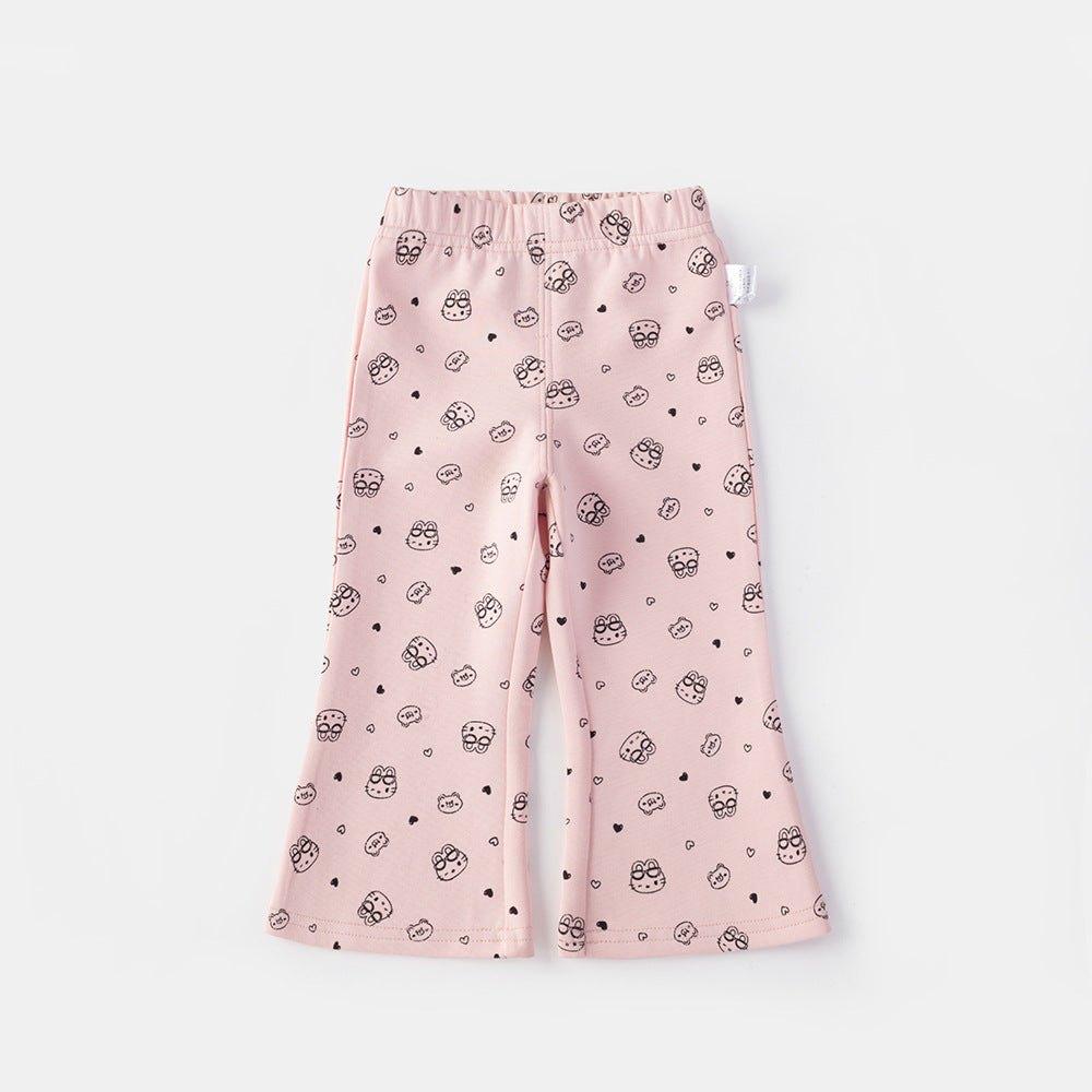 Girls Micro Flared Pants | Spring Love Print Casual Trousers