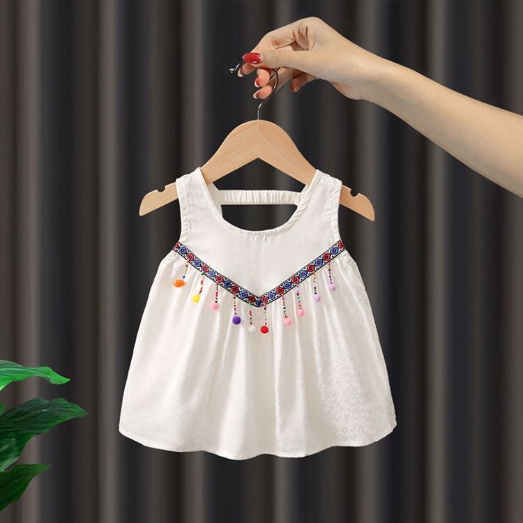 Girls Ethnic Style Summer Suit - Trendy Dopamine Wear Two-Piece Set