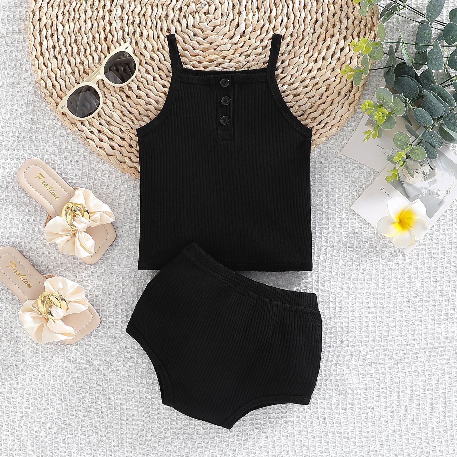 The Zen Minimalist | Gender-Neutral Solid Suspender & Shorts 2-Piece Set