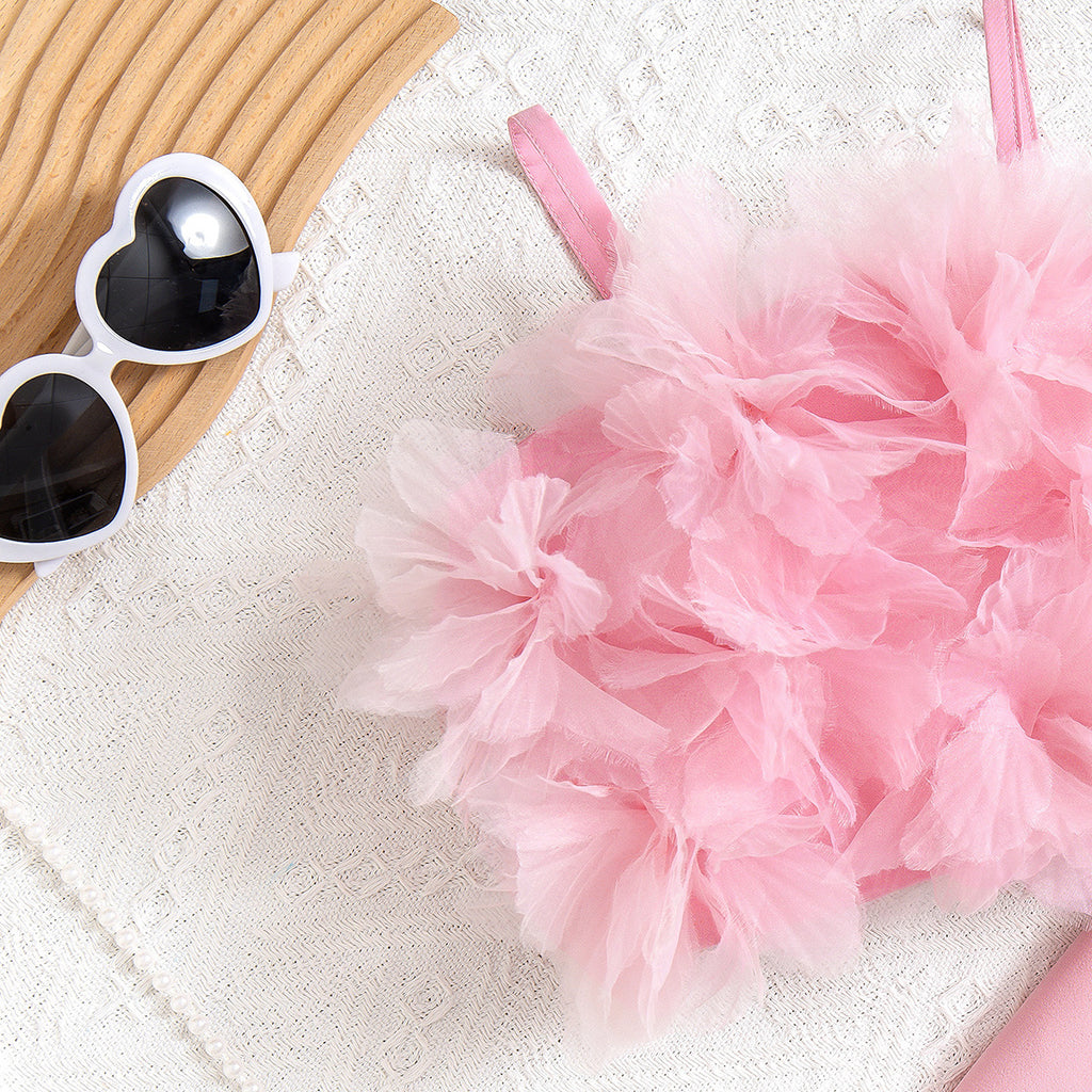 The Floral Muse | Girls’ 3D Flower Tube Top & Slim Tailored Trouser Set