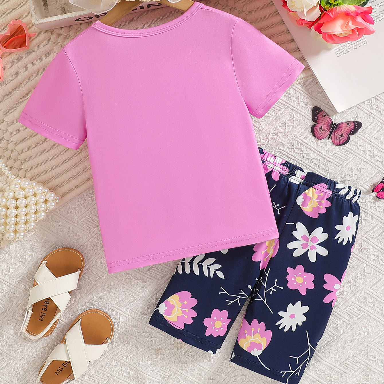 The Riviera Sweetheart | Girls’ Pink T-Shirt & Floral Shorts 2-Piece Set