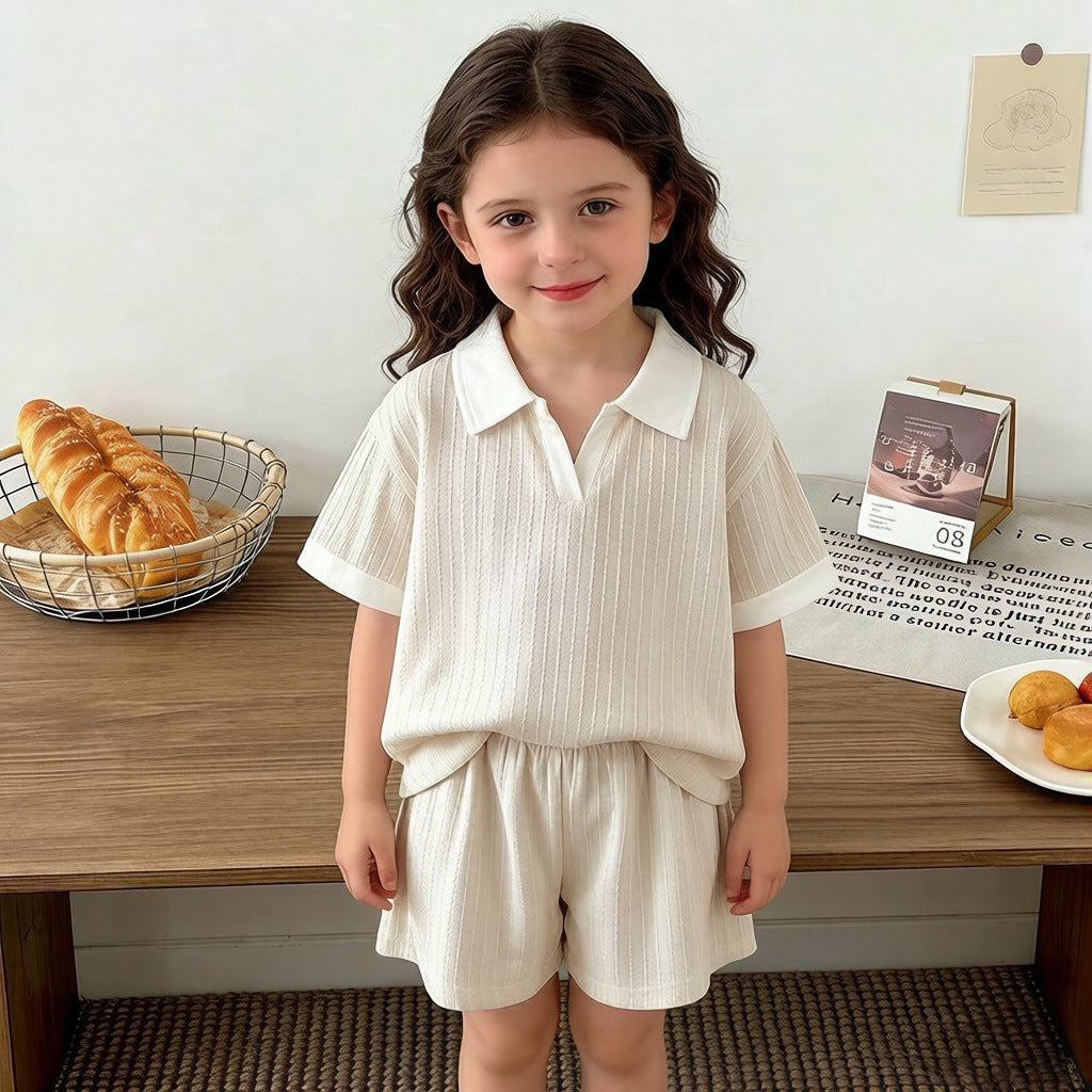 The Prep-School Picnic | Children's Pure Cotton Polo Collar Short & Tee Summer Set