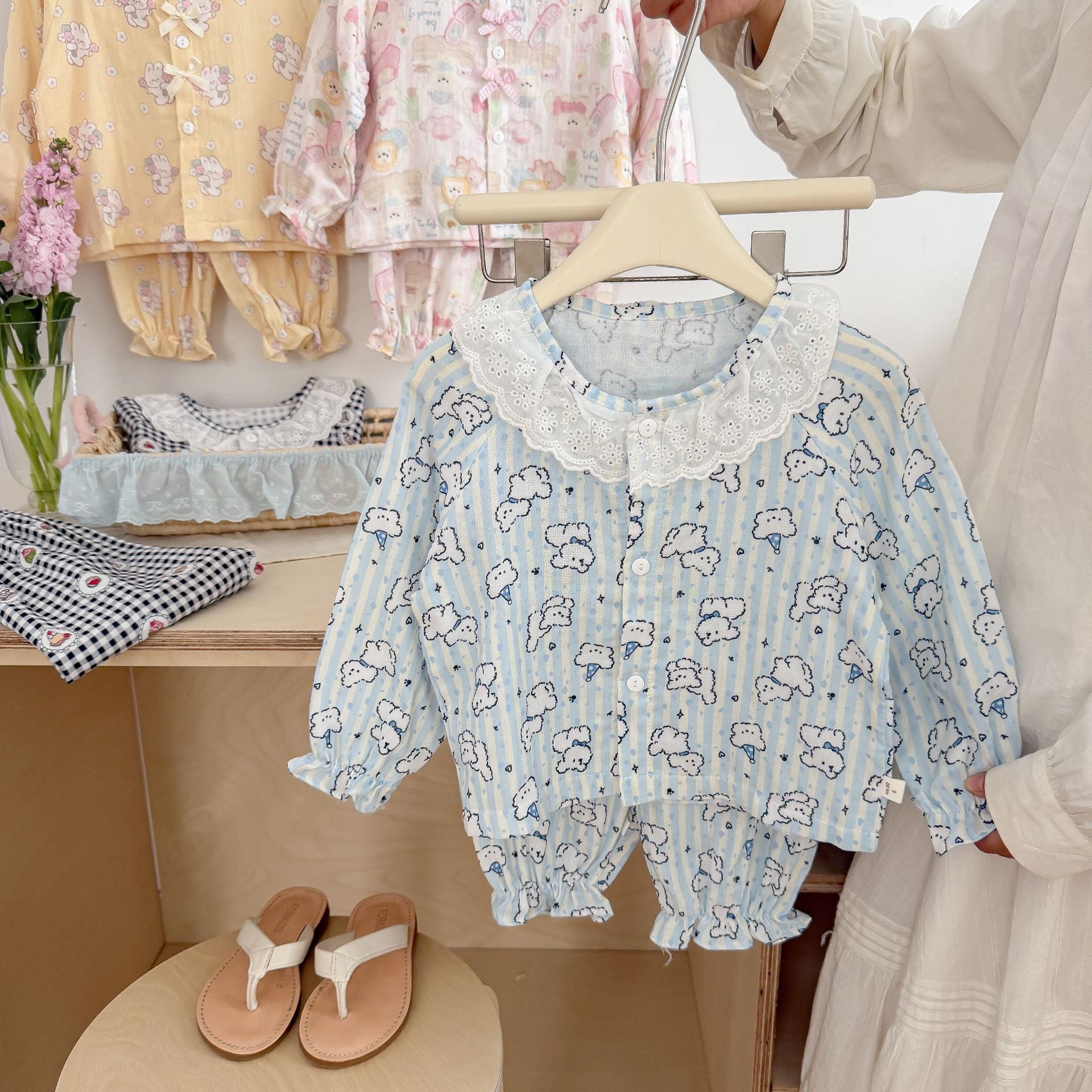 Girls Lace Pajamas Set |Summer Pure Cotton Loungewear Double Layer