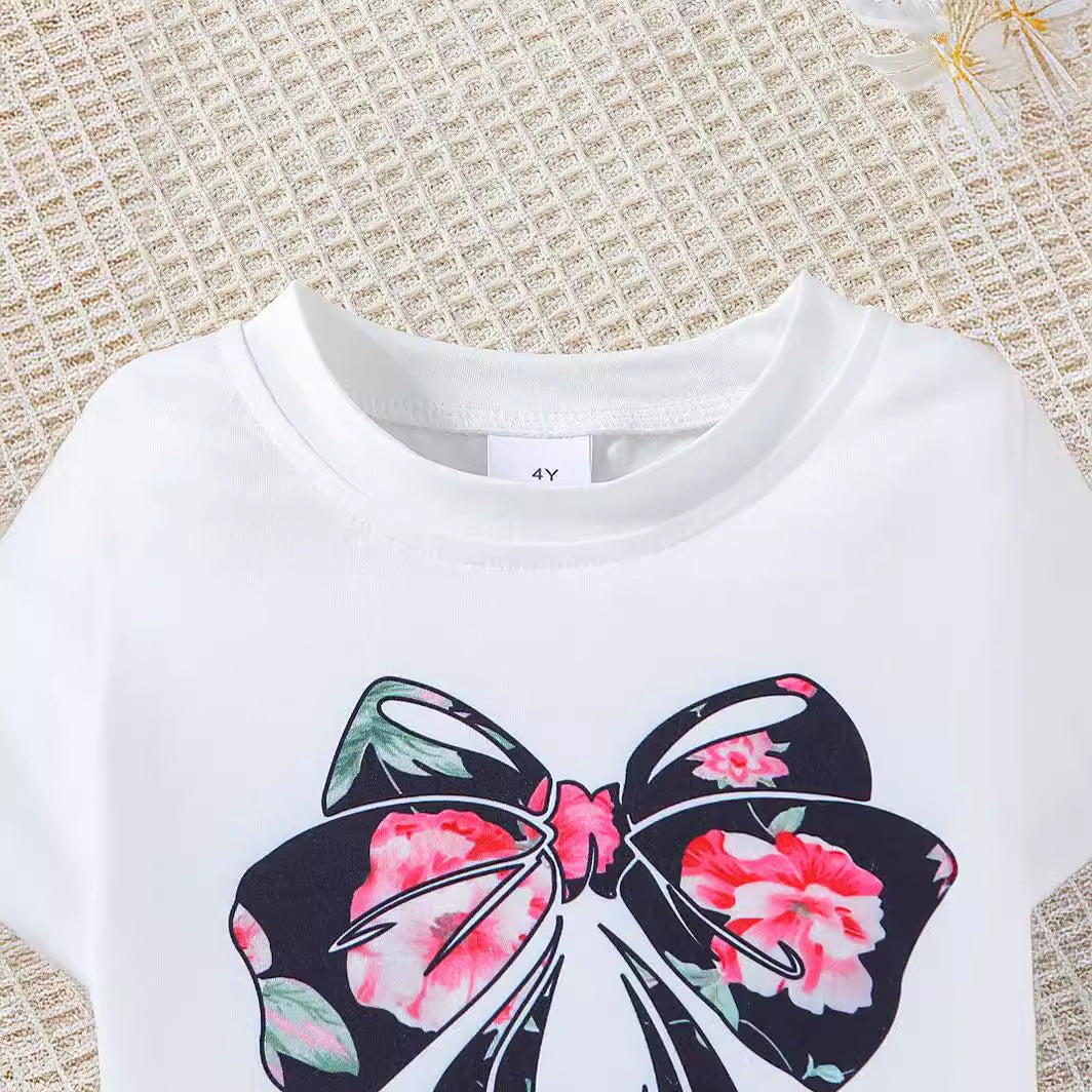 The Ribbon Luxe | Girls’ Bow-Accented Premium Cotton Tee & Shorts Set