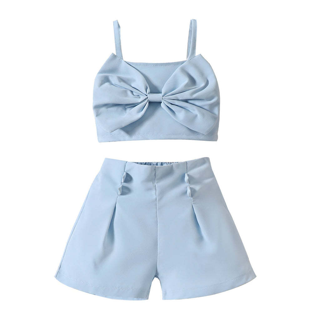 Girls Western Style Bow Tie Suspender Top - Matching Fashion Shorts Set
