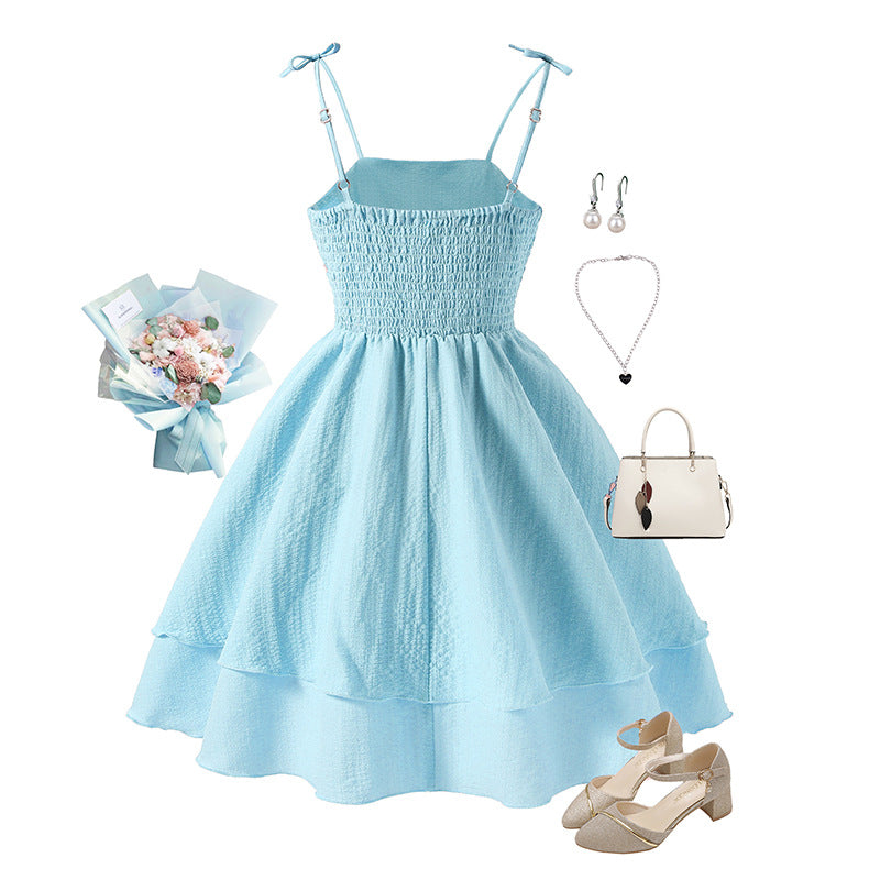 Girls Bow Suspender Princess Dress | 2026 Summer Strap Dress