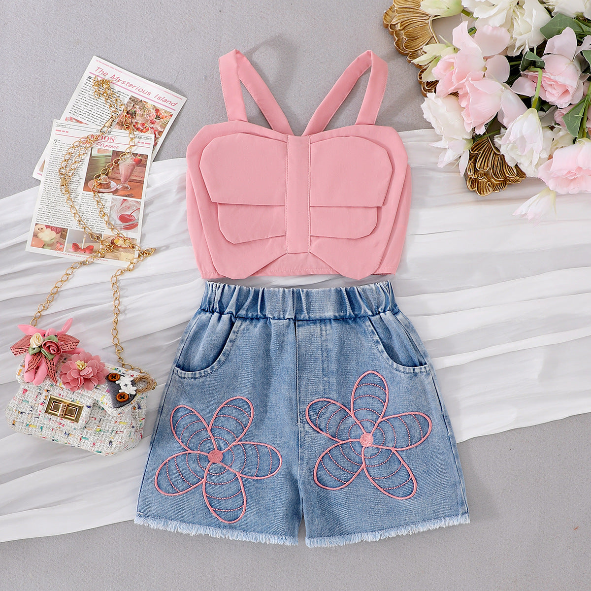 Island Oasis | Girls Floral Sling Vest & Shorts Two-Piece Set