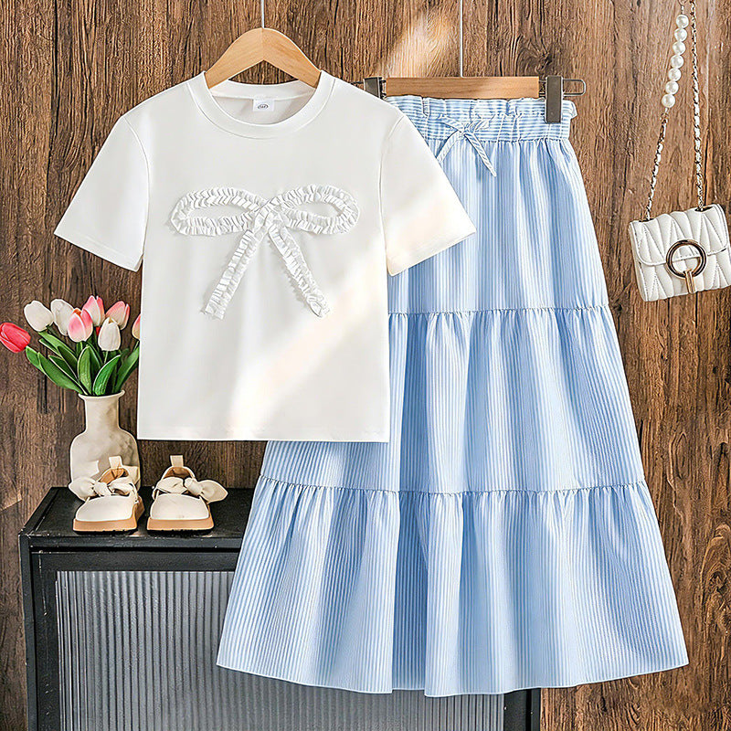 Boho Blossom | Girls Bow Short-Sleeve Top & Bohemian Tiered Cake Skirt Set