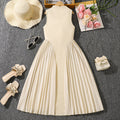 Regal Grace | Big Girls Sleeveless Pleated Patchwork Stand-Collar Maxi Dress