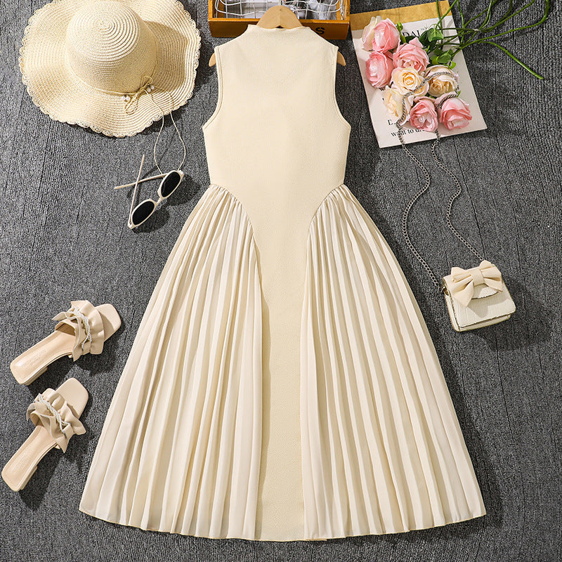 Girls Pleated Sleeveless Long Dress — Summer