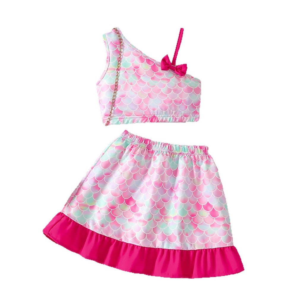 The Petal-Chic | Girls’ 2026 Sweet Ruffle Sling & Printed Shorts Set