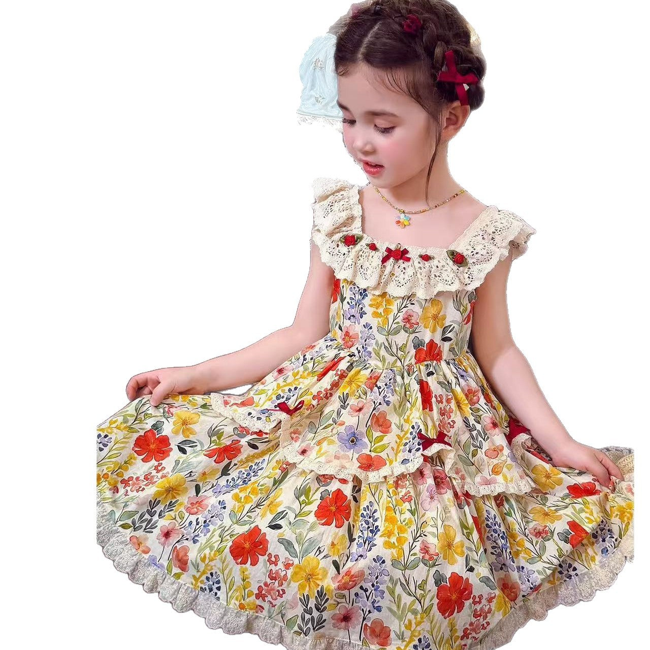 Girls Lolita Lace Princess Dress | Summer Floral Dress
