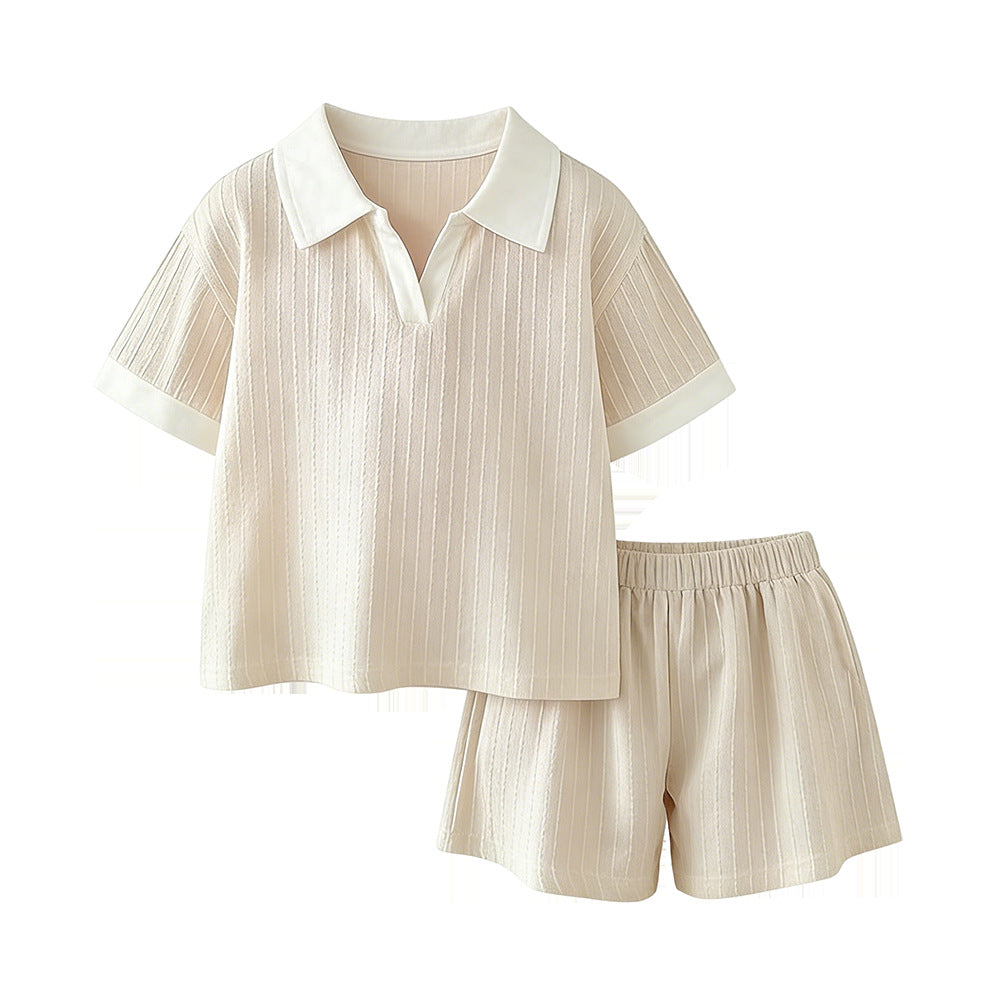 The Prep-School Picnic | Children's Pure Cotton Polo Collar Short & Tee Summer Set