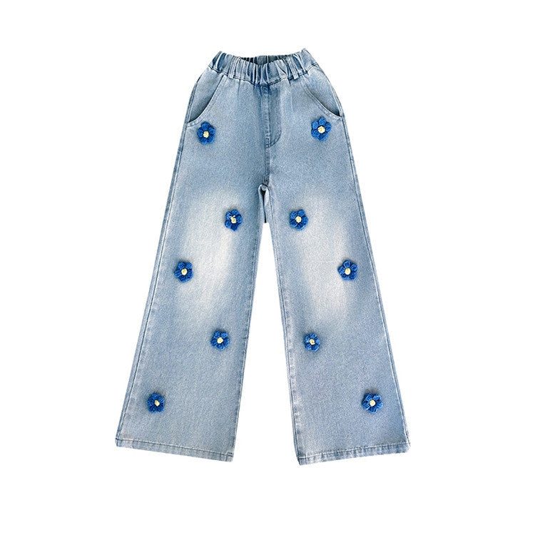 The Garden Muse | Girls' Floral Wide-Leg Spring Jeans