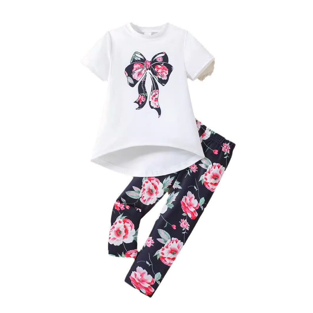 The Ribbon Luxe | Girls’ Bow-Accented Premium Cotton Tee & Shorts Set