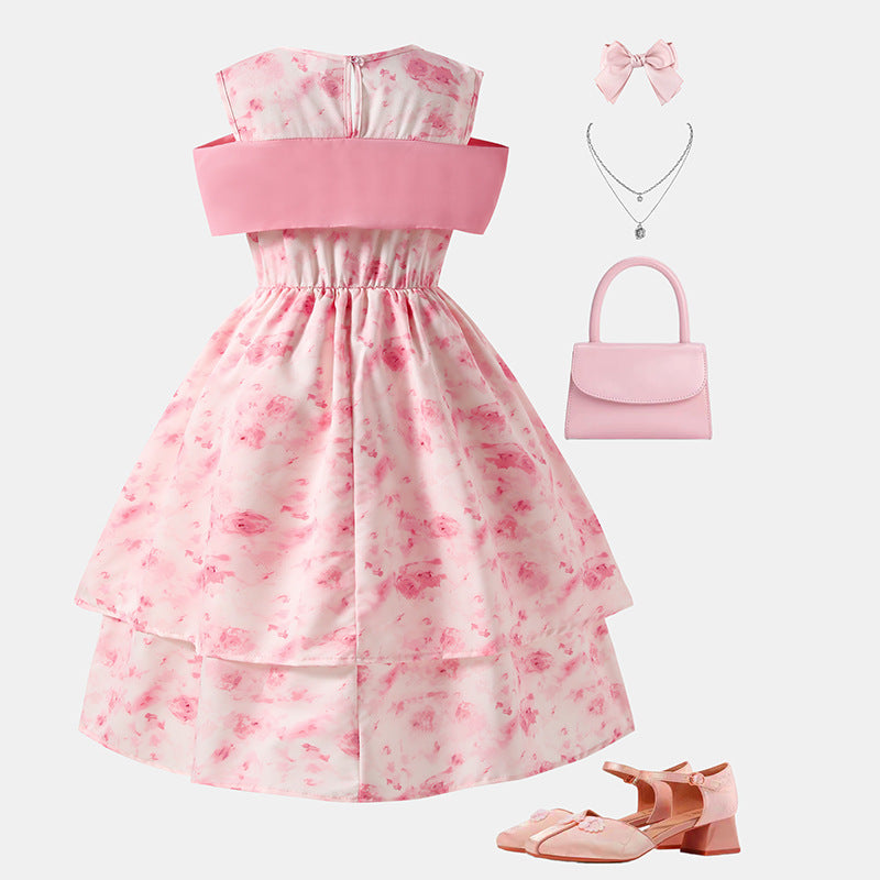 Secret Garden | Girls Bow Floral Layered Double Princess Dress