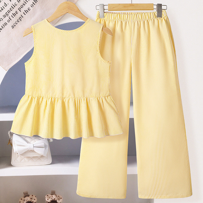 Urban Sailor | Girls Striped Ruffle Top & Wide-Leg Pants Summer Set