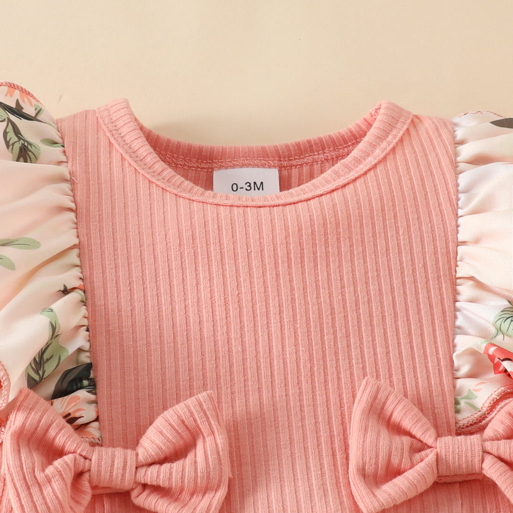 The Petal Picnic | Baby Girl Floral Striped Ruffle Romper & Headscarf Set