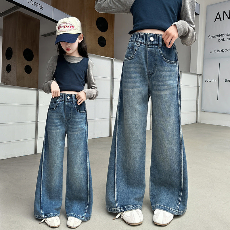 The Skyline Stride | Girls' High-Waist Wide-Leg Floor Length Jeans