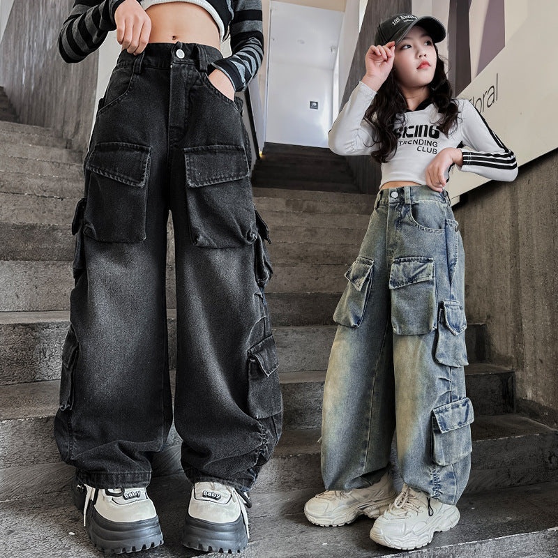 The Urban Rebel | Girl's Tiger-Print Denim Overalls